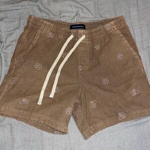 Aeropostale Tan Corduroy Shorts with Floral Pattern